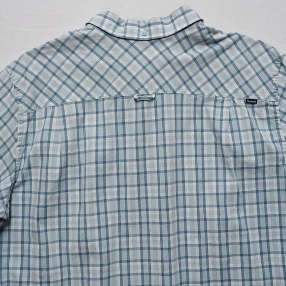 Hurley Plaid Shirt Mens XL Blue Stretch Button Up Surf Casual Short Sleeve - Picture 12 of 16